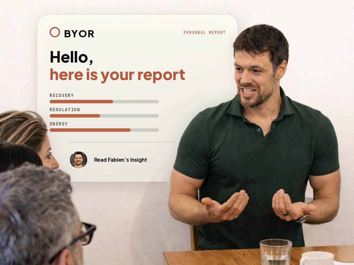 Fabien explaining the personal BYOR report and specialist insight